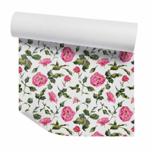 Papier peint Fleurs roses parmi les feuilles