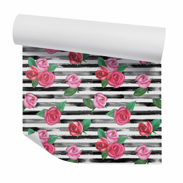 Papier peint Roses sur bandes noires