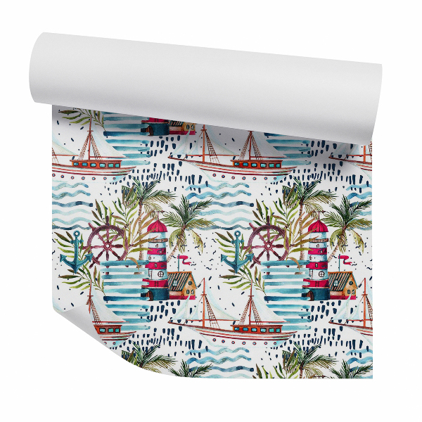 Papier peint Phare, bateau, plage