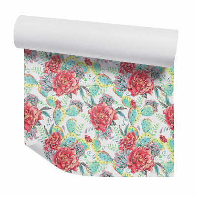 Papier peint Fleurs de cactus ornementaux rouges