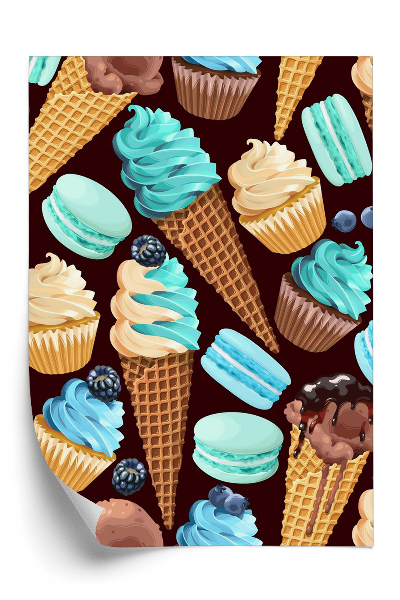 Papier peint Glace bleue et petits gâteaux