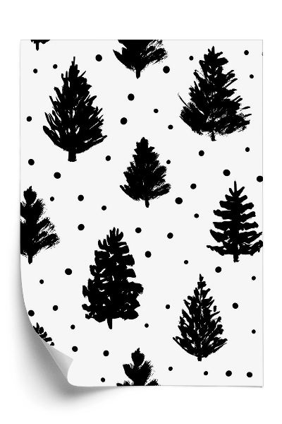 Papier peint Arbres de Noël noirs sur fond blanc