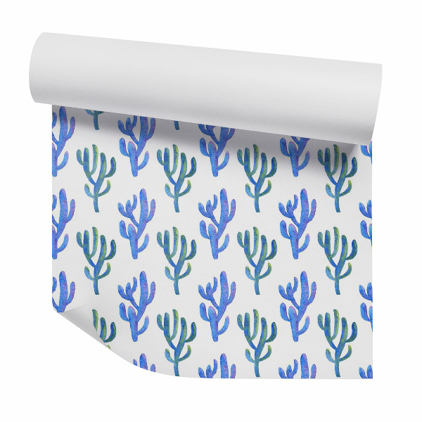 Papier peint Grand motif de cactus bleu