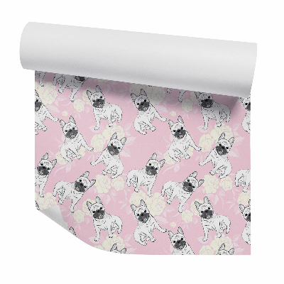 Papier peint Bouledogues près des roses