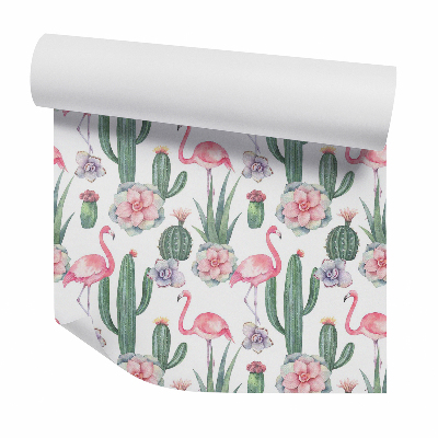 Papier peint Flamants et cactus