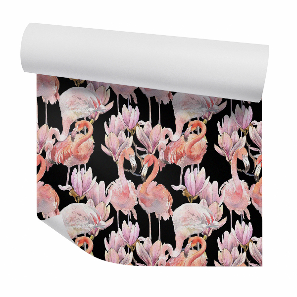 Papier peint Flamands parmi des fleurs roses