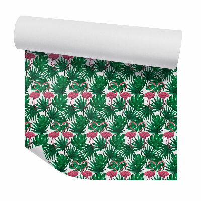 Papier peint Flamants et feuilles de monstera