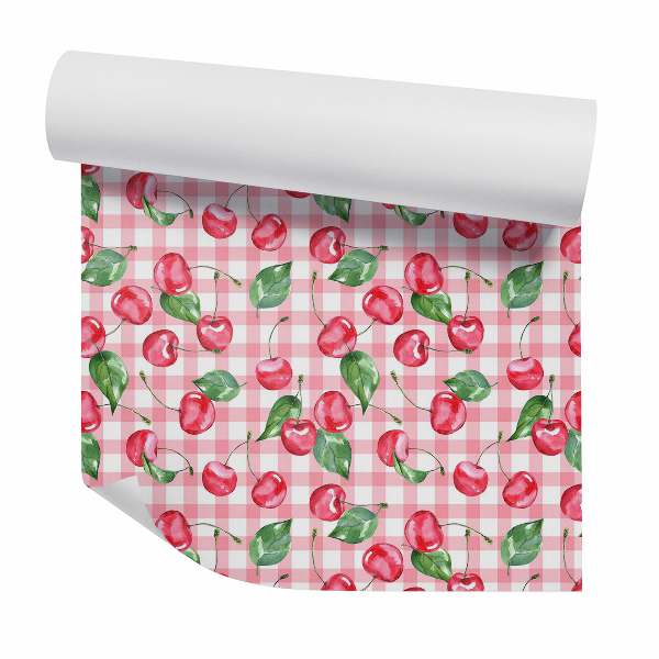 Papier peint Cerises sur fond rose