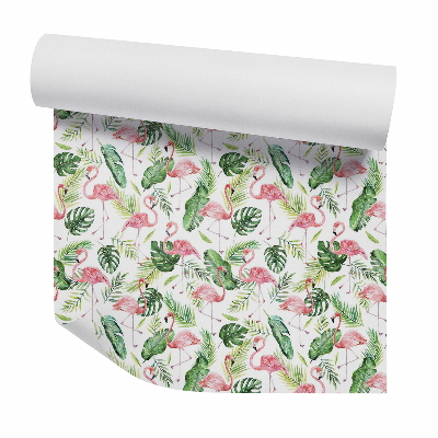 Papier peint Flamants et feuilles de monstera