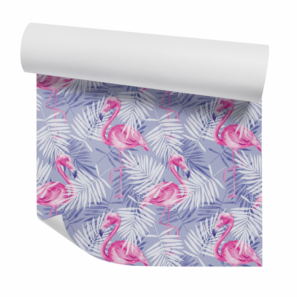 Papier peint Flamants roses parmi des feuilles blanches