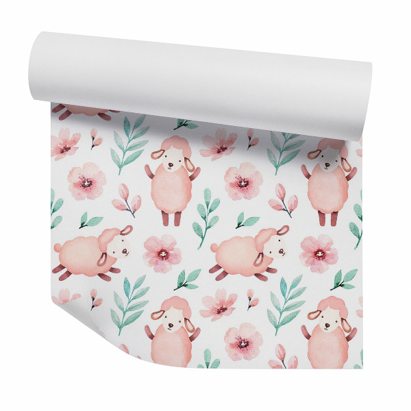 Papier peint Mouton rose pastel joyeux