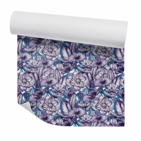 Papier peint Fleurs violettes sur fond bleu