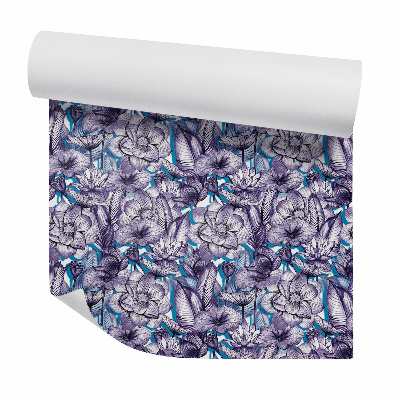Papier peint Fleurs violettes sur fond bleu