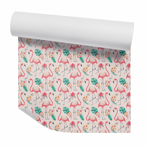 Papier peint Flamants et fleurs multicolores