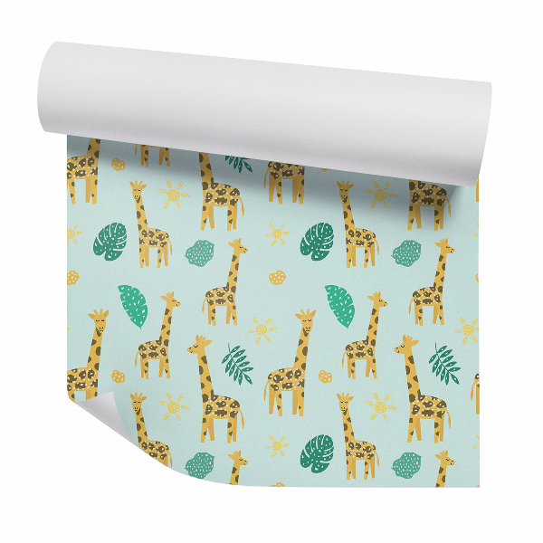 Papier peint Girafe et feuilles de monstera