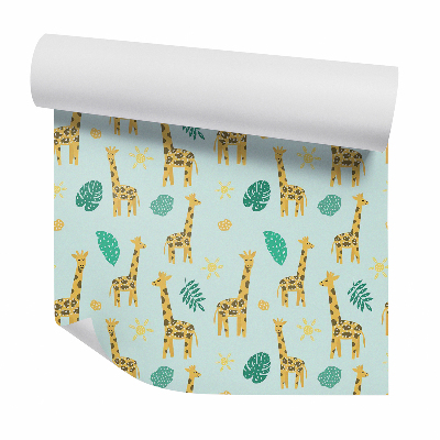 Papier peint Girafe et feuilles de monstera