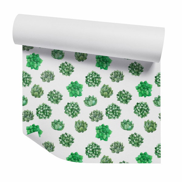 Papier peint Fleurs vertes sur fond blanc