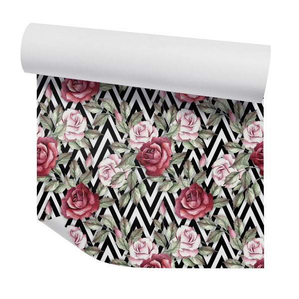 Papier peint Roses blanches et rouges sur un motif