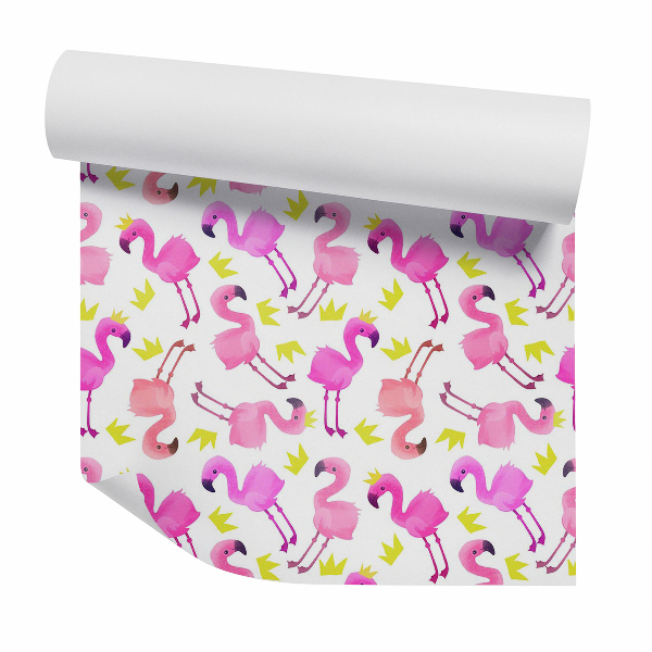 Papier peint Couronnes et flamants roses dorés