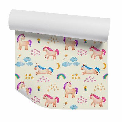 Papier peint Licornes magiques avec cœurs