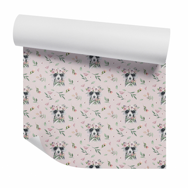 Papier peint Raton laveur sur fond floral