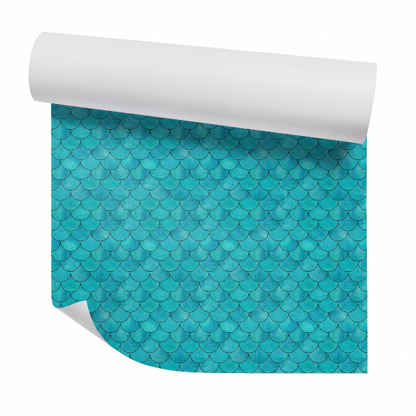 Papier peint Ecailles de poisson motif bleu