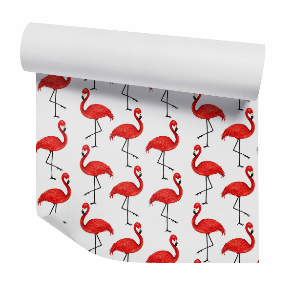 Papier peint Flamants roses sur fond blanc