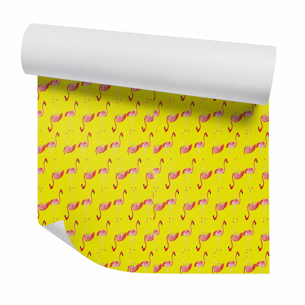 Papier peint Illustration de flamants roses sur fond jaune