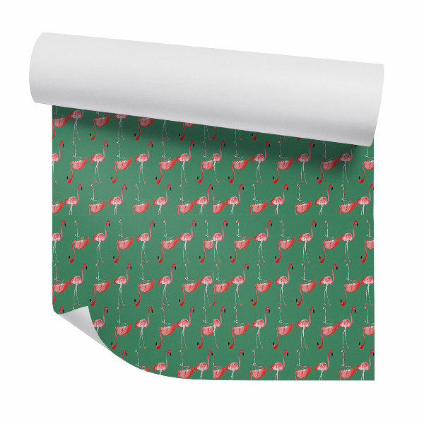 Papier peint Illustration de flamants roses sur fond vert