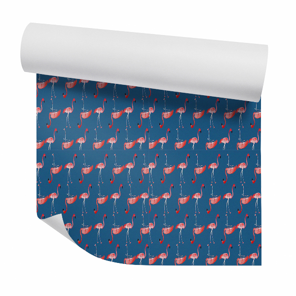 Papier peint Illustration de flamants roses sur fond bleu