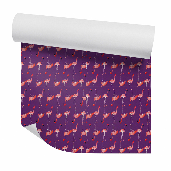 Papier peint Illustration de flamants roses sur fond violet