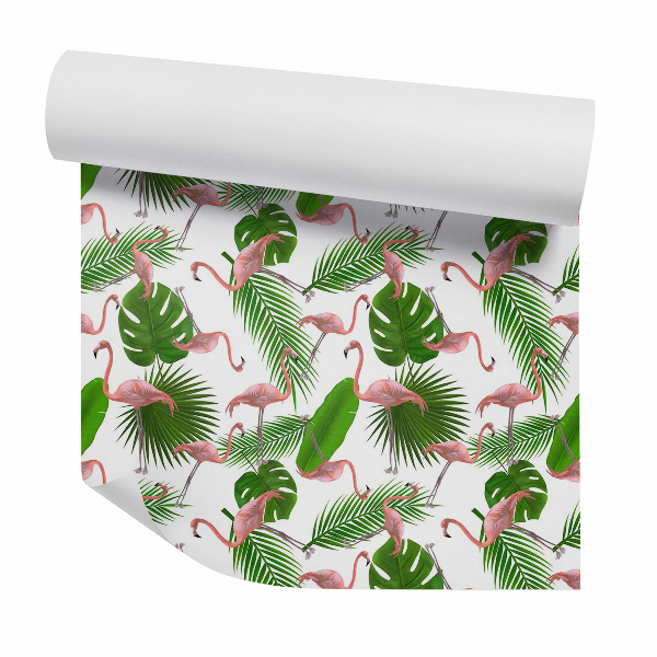 Papier peint Feuilles tropicales de flamants roses