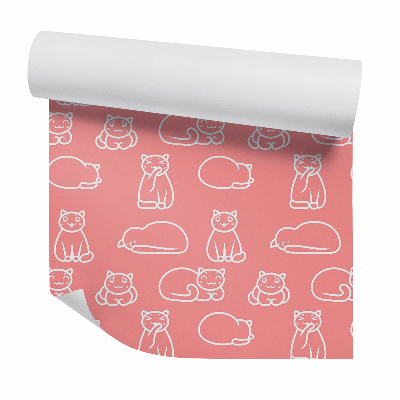 Papier peint Chat blanc contour rose