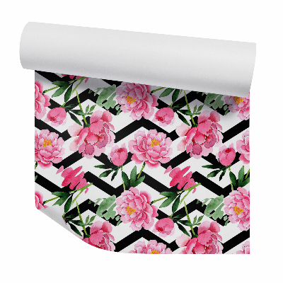 Papier peint Fleurs rouges sur fond rayé