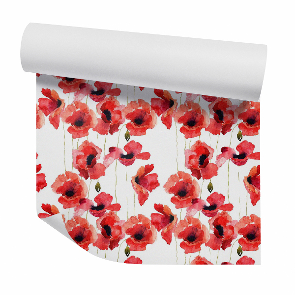 Papier peint Aquarelle de coquelicots rouges