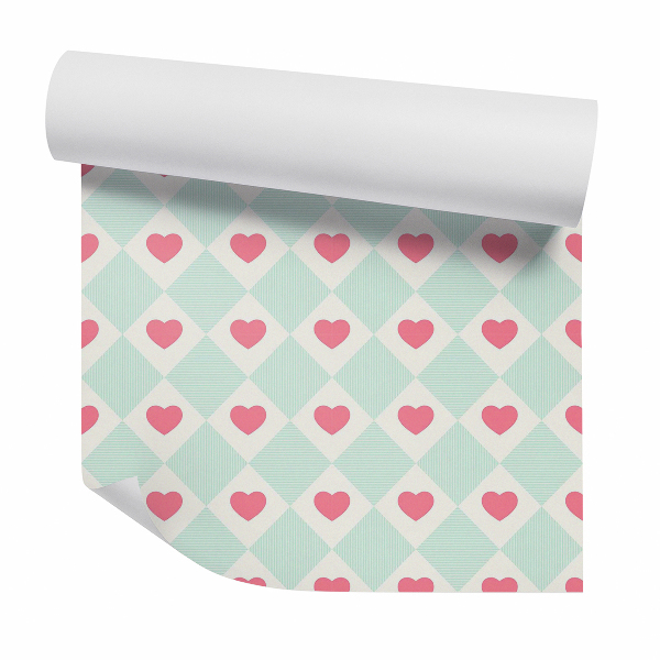 Papier peint Carrés avec cœurs motif girly