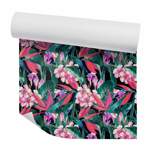 Papier peint Fleurs de la jungle rose-rouge