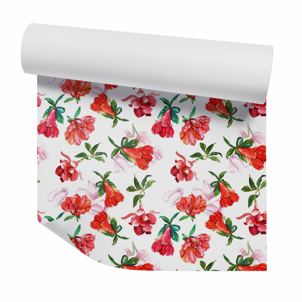 Papier peint Motif floral rouge