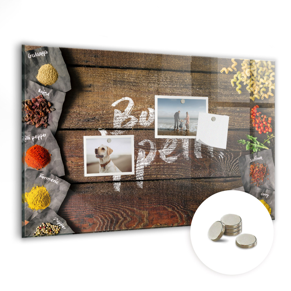 Tableau en verre magnétique Condiments bon appétit