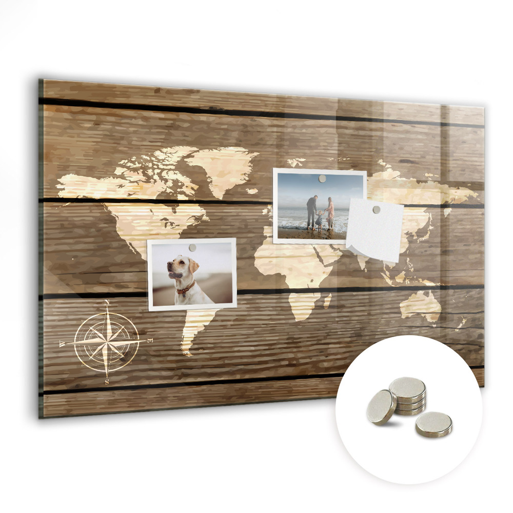 Tableau verre magnétique Carte du monde sur panneaux
