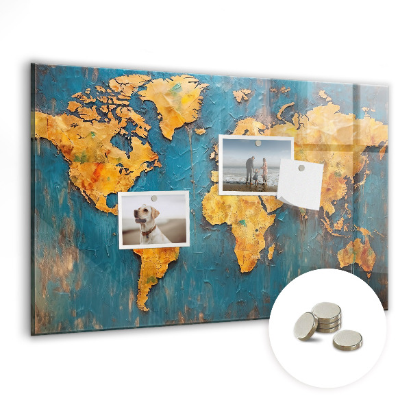 Tableau magnétique pour magnets Carte du monde peinte