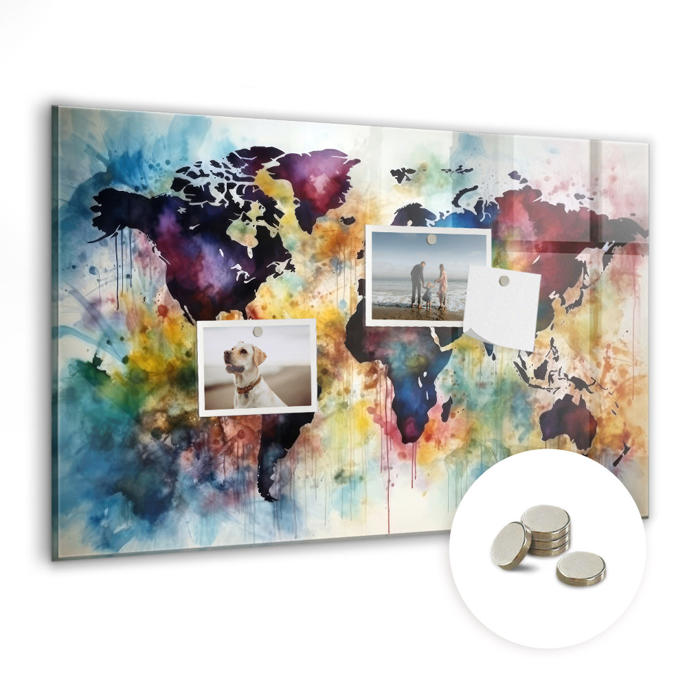 Tableau mural magnétique Carte du monde artistique
