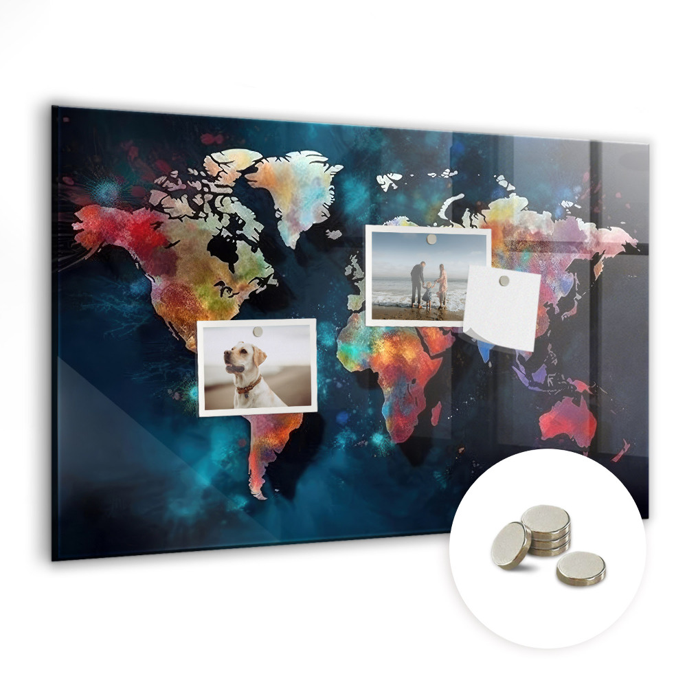 Tableau aimanté décoration Carte du monde aquarelle foncée