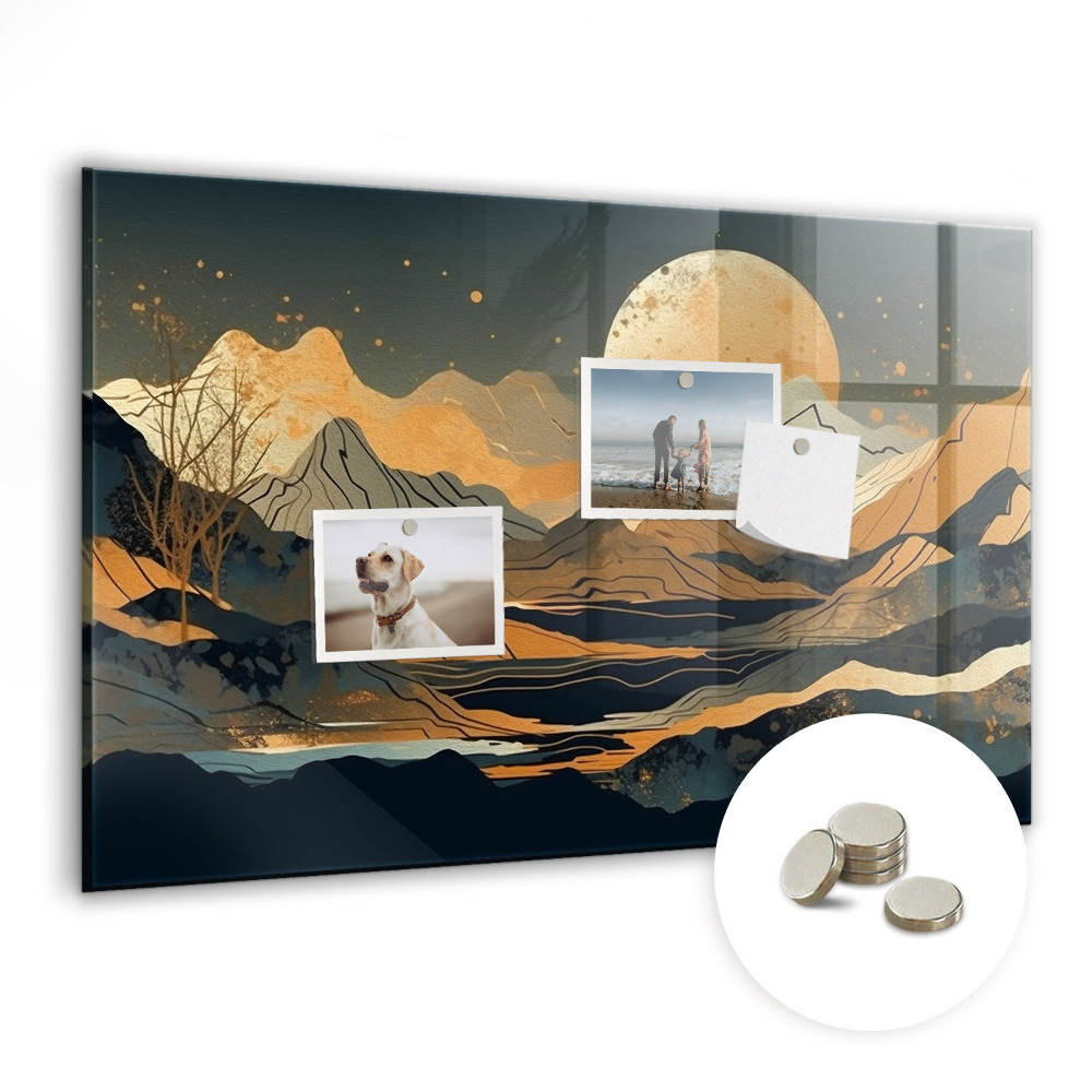 Tableau magnétique verre Montagnes et lune peintes