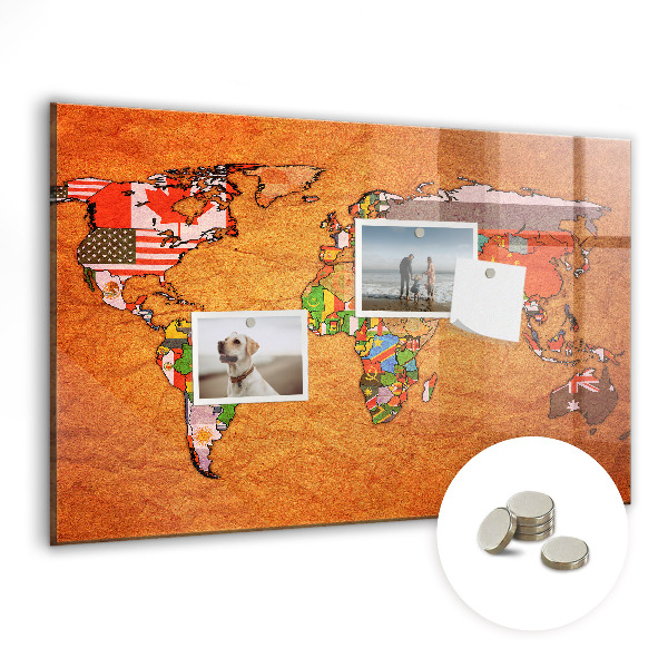 Tableau magnétique pour magnets Carte des drapeaux du monde