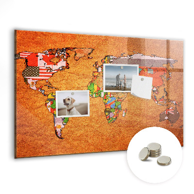 Tableau magnétique pour magnets Carte des drapeaux du monde