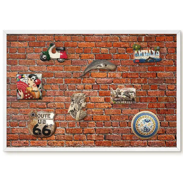 Tableau magnétique style mur de briques industriel pour collection d'aimants