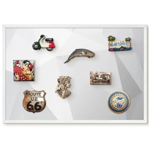 Tableau magnétique décoratif avec cadre motifs géométriques blancs et gris