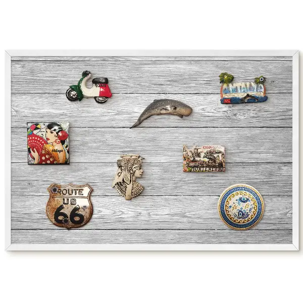 Tableau magnétique décoratif avec cadre motif bois gris au style naturel et élégant
