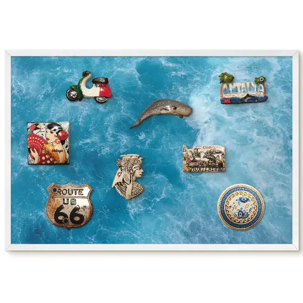 Tableau magnétique décoratif avec cadre motif Vagues bleues dynamique